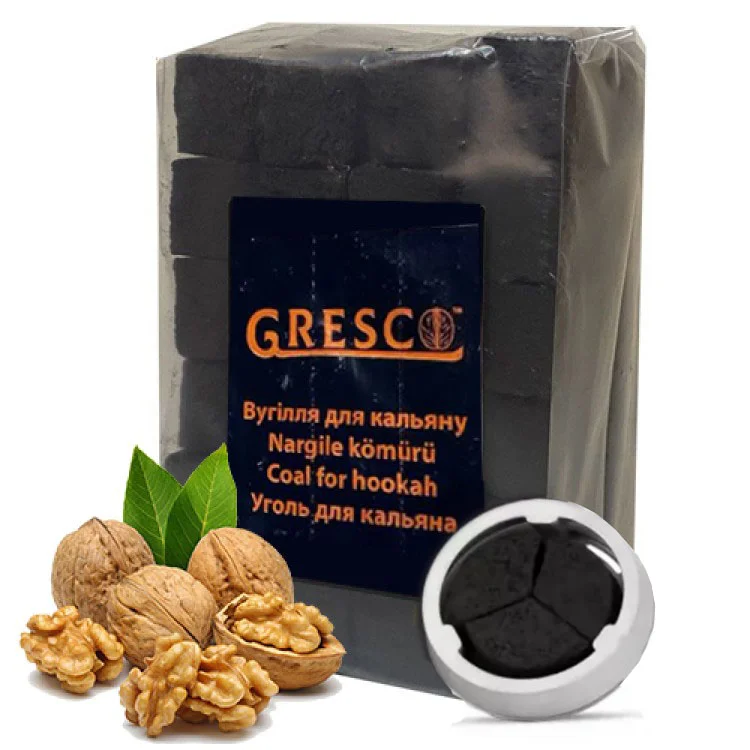 Вугілля горіхове для кальяну Gresco (Греско) (72 шт Під Калауд) (1 кг) (Без упаковки)